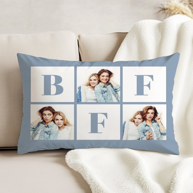 BFF 3 Foto Collage Beste Vrienden Blauw Accent Kussen (Creator heeft geüpload)