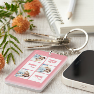 BFF 3 Foto Collage Beste Vrienden Roze Sleutelhanger