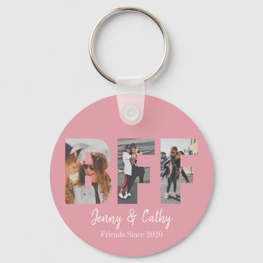 BFF 3 Foto collage vriendschap Besties Blush roze Sleutelhanger (Voorkant)