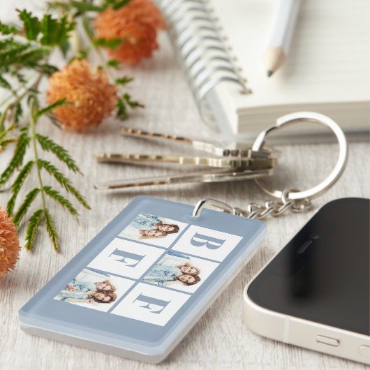 BFF 3 Photo Collage Best Friends Dusty Blue Sleutelhanger (Voorkant Rechts)