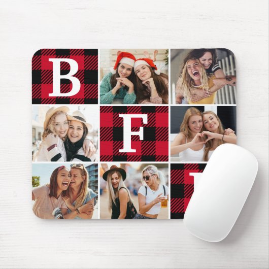 BFF Best Friends Red Plaid Keepsake Pictures Muismat (Met muis)