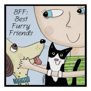 BFF: Beste harige vrienden-persoon met hond en kat Poster