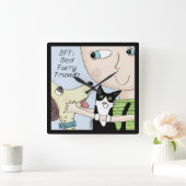 BFF: Beste harige vrienden-persoon met hond en kat Vierkante Klok (Huis)