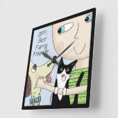 BFF: Beste harige vrienden-persoon met hond en kat Vierkante Klok (Hoek)