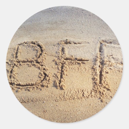 #BFF Beste vrienden voor altijd, woord op strand Ronde Sticker (Voorkant)