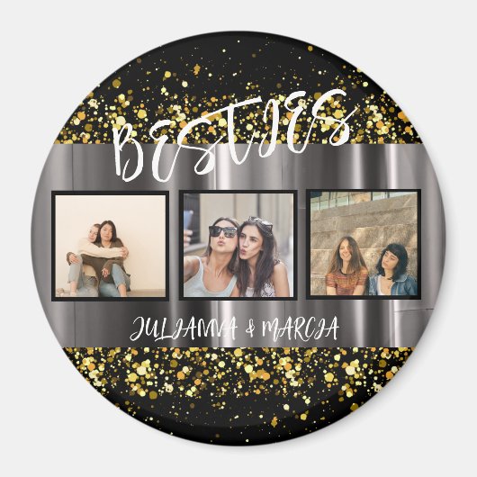BFF Besties Beste Vrienden Fotocollage Gouden Magn Magneet (Voorkant)