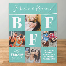 BFF Besties Foto Collage Blauwgroen Fleece Deken