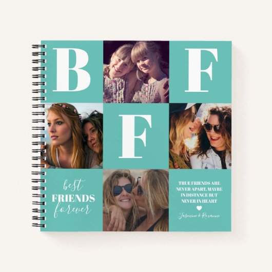 BFF Besties Foto Collage Blauwgroen Notitieboek (Voorkant)