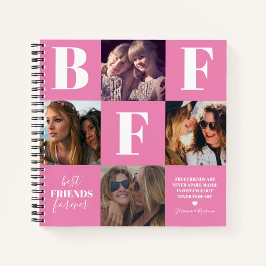 BFF Besties Foto collage Girly Pink Notitieboek (Voorkant)