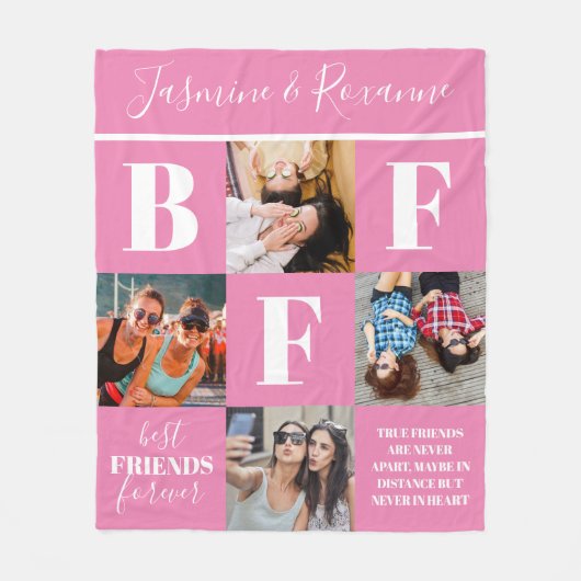 BFF Besties Foto Collage Pink Fleece Deken (Voorkant)