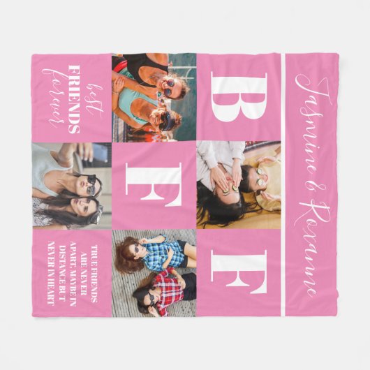 BFF Besties Foto Collage Pink Fleece Deken (Voorkant (Horizontaal))