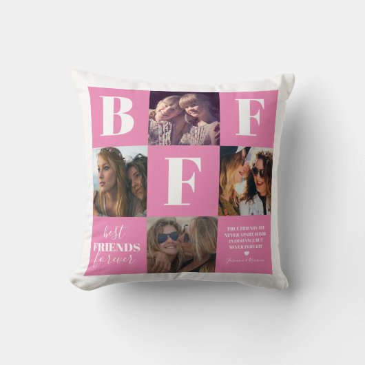 BFF Besties Foto Collage Pink Kussen (Voorkant)
