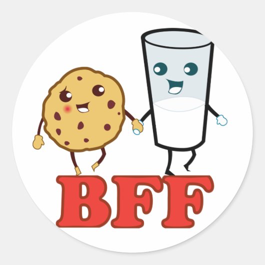 BFF, Cookie en Melk Ronde Sticker (Voorkant)