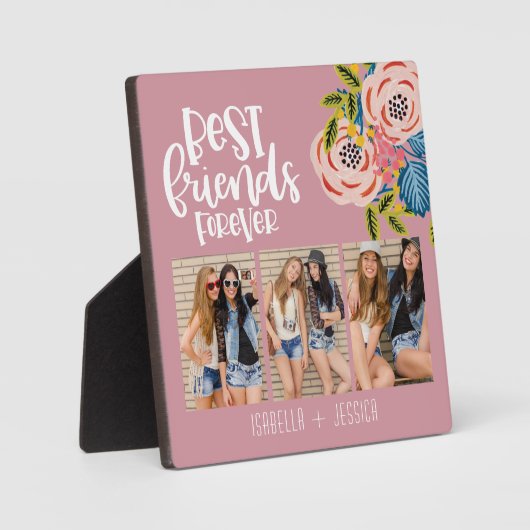 BFF Floral Foto Collage Best Friends Forever Plaq Fotoplaat (Voorkant)