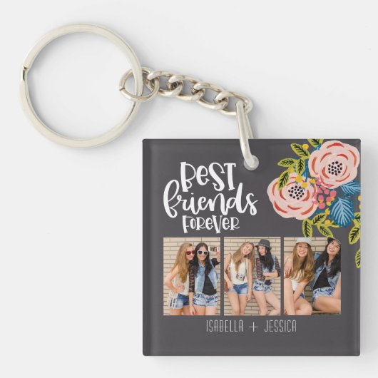 BFF Floral Foto Collage Best Friends Forever Sleutelhanger (voorkant)
