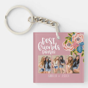BFF Floral Photo Collage Best Friends for ever Key Sleutelhanger