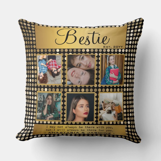 BFF Foto collage Best Friend Quote Golden Glitter Kussen (Voorkant)