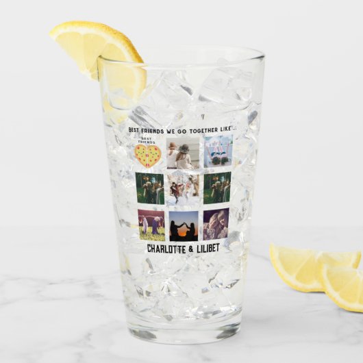 BFF Foto Collage Cadeaus Stof Roze PIZZA Vrienden Glas (Voorkant ijs)