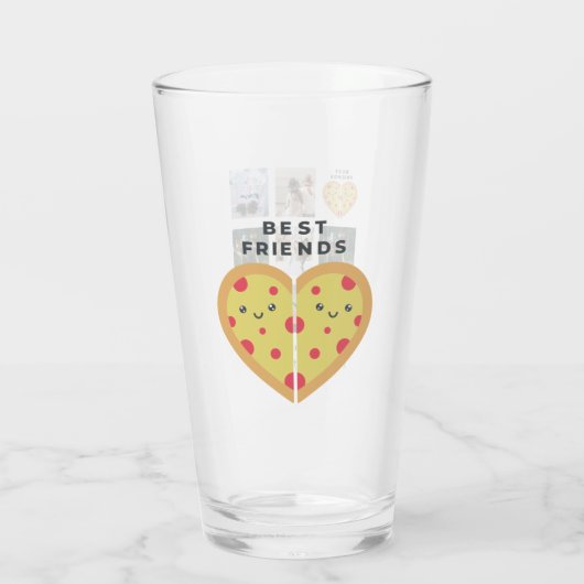 BFF Foto Collage Cadeaus Stof Roze PIZZA Vrienden Glas (Achterkant)