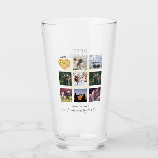 BFF Foto Collage Cadeaus Stof Roze PIZZA Vrienden Glas (Voorkant)