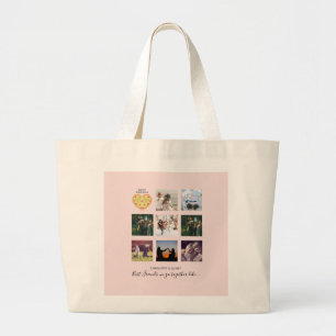 BFF Foto Collage Cadeaus Stof Roze PIZZA Vrienden Grote Tote Bag