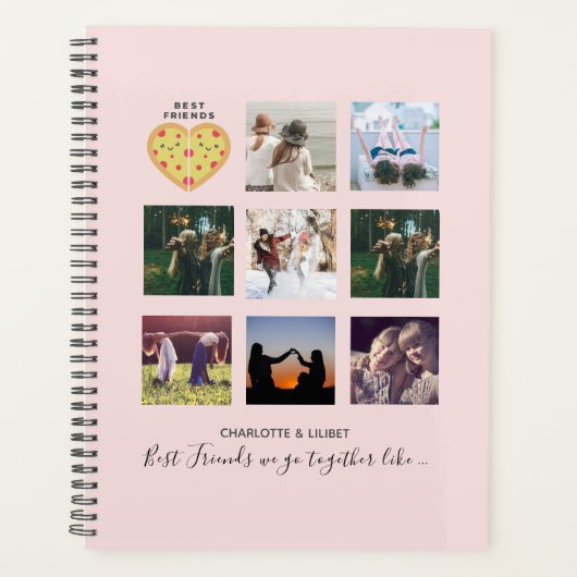 BFF Foto Collage Cadeaus Stof Roze PIZZA Vrienden Planner (Voorkant)