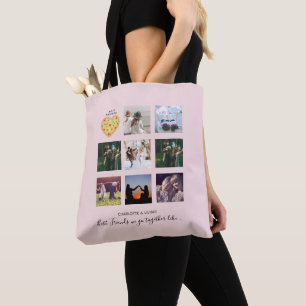 BFF Foto Collage Cadeaus Stof Roze PIZZA Vrienden Tote Bag