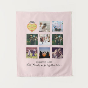 BFF Foto Collage Cadeaus Stof Roze PIZZA Vrienden Wandkleed