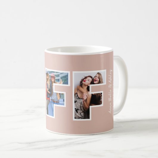 BFF Foto collage Chic Trendy Pink Besties Quote Koffiemok (Voorkant rechts)