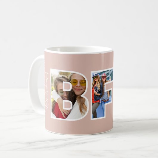 BFF Foto collage Chic Trendy Pink Besties Quote Koffiemok (Voorkant links)