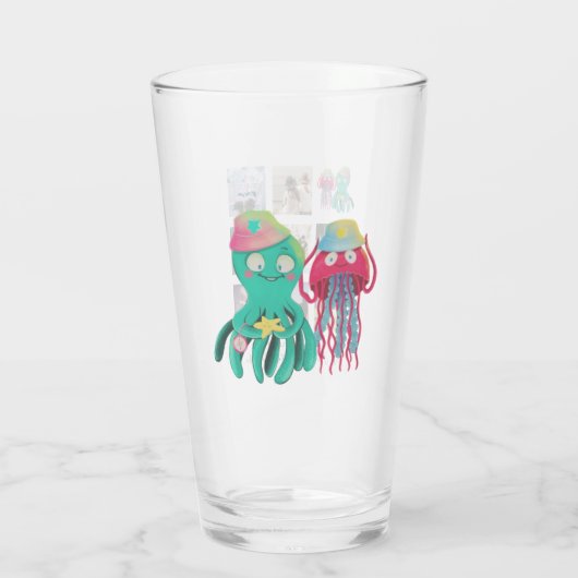 BFF Foto Collage Jellyfish Octopus Custom Gift Glas (Achterkant)