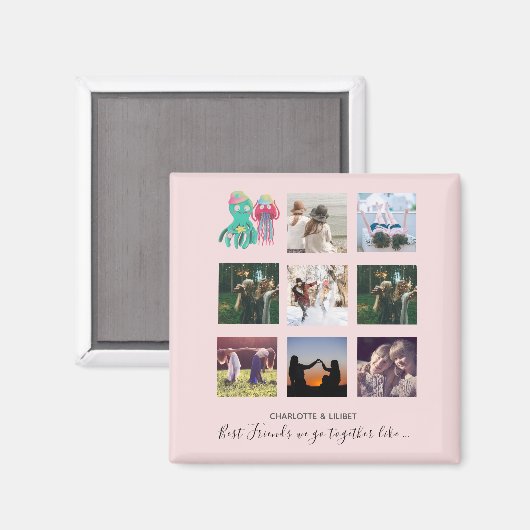 BFF Foto Collage Jellyfish Octopus Custom Gift Magneet (Voorkant / Achterkant)
