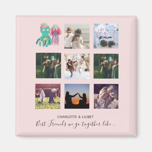 BFF Foto Collage Jellyfish Octopus Custom Gift Magneet (Voorkant)