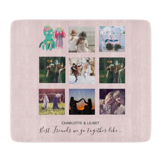 BFF Foto Collage Jellyfish Octopus Custom Gift Snijplank (Voorkant)