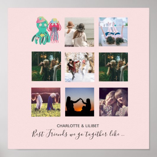 BFF-foto-collage kwallen octopus cadeau op maat Poster (Voorkant)