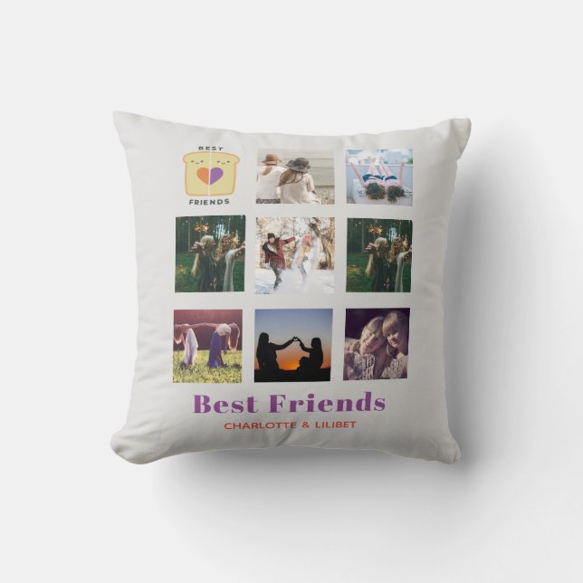 BFF Fotocollage Cadeau Pindakaas Jam Sandwich Kussen (Voorkant)