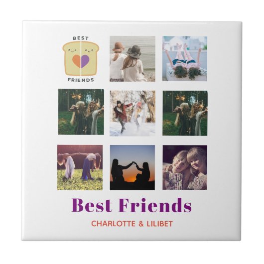 BFF Fotocollage Cadeau Pindakaas Jam Sandwich Tegeltje (Voorkant)