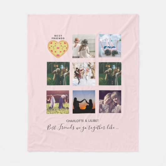 BFF Fotocollage Cadeaus Stof Roze PIZZA Vrienden Fleece Deken (Voorkant)