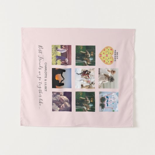 BFF Fotocollage Cadeaus Stof Roze PIZZA Vrienden Wandkleed (Voorkant (horizontaal))