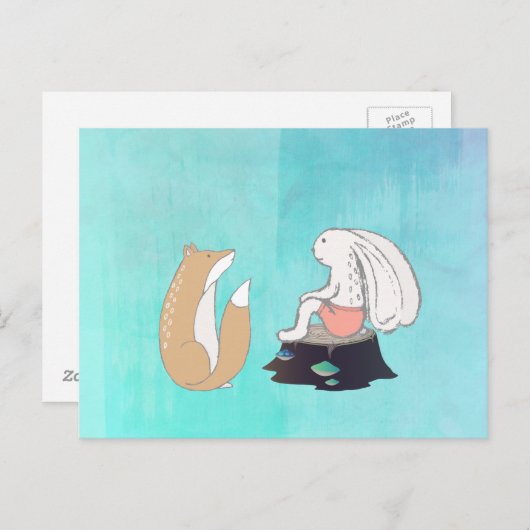 BFF Fox en Rabbit Cartoon Sketch Briefkaart (Voorkant / Achterkant)