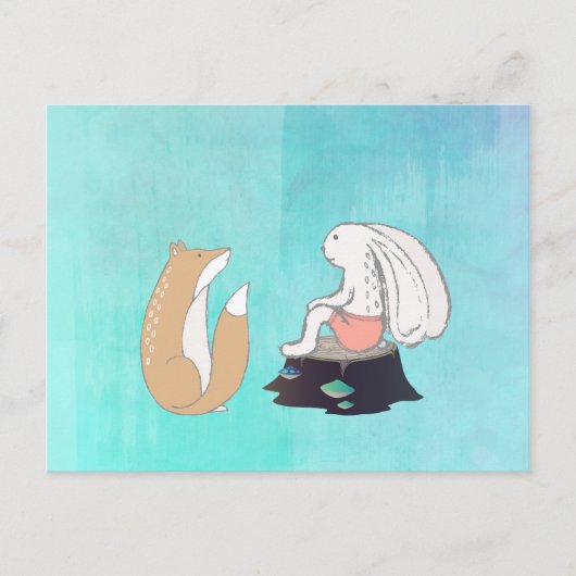 BFF Fox en Rabbit Cartoon Sketch Briefkaart (Voorkant)