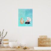 BFF Fox en Rabbit Cartoon Sketch Poster (Keuken)