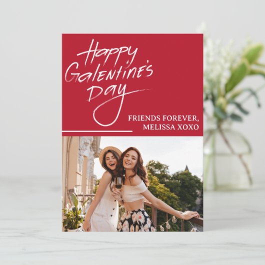 BFF Happy Galentine's Day Meisje Vrienden Foto Feestdagenkaart (Staand voorkant)