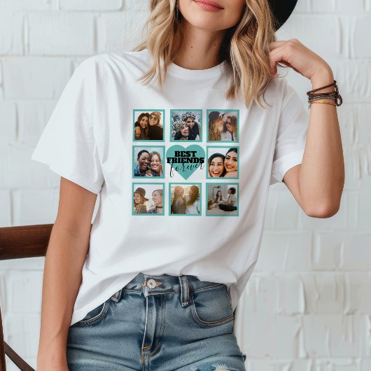 BFF Insta Photo Collage Blauwgroen Heart T-shirt