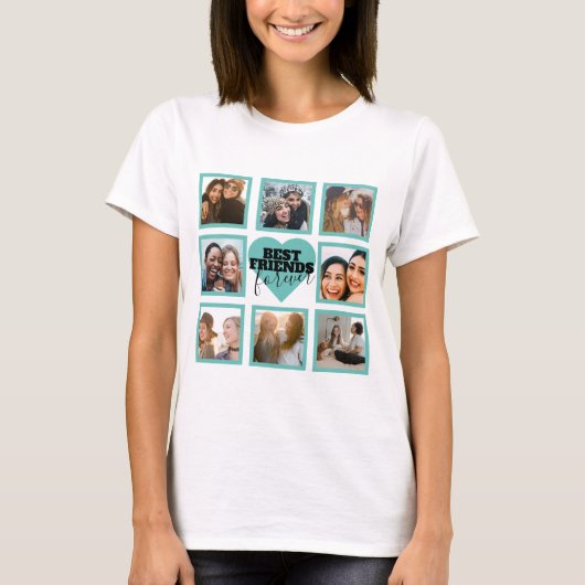 BFF Insta Photo Collage Blauwgroen Heart T-shirt (Voorkant)