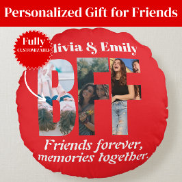 BFF Photo Collage Round Pillow – Gift for Friend Rond Kussen