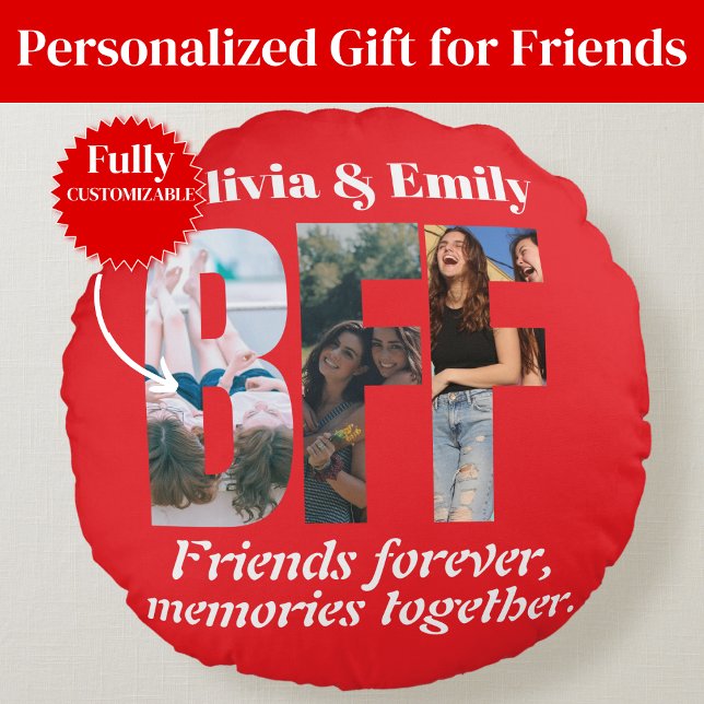BFF Photo Collage Round Pillow – Gift for Friend Rond Kussen (BFF Photo Collage Round Pillow – Gift for Friend)