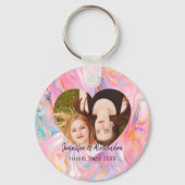 BFF Pink Purple Marble Heart Friends Photo & Names Sleutelhanger (Voorkant)
