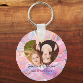 BFF Pink Purple Marble Heart Friends Photo & Names Sleutelhanger (Achterkant)