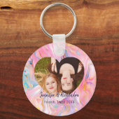 BFF Pink Purple Marble Heart Friends Photo & Names Sleutelhanger (Voorkant)